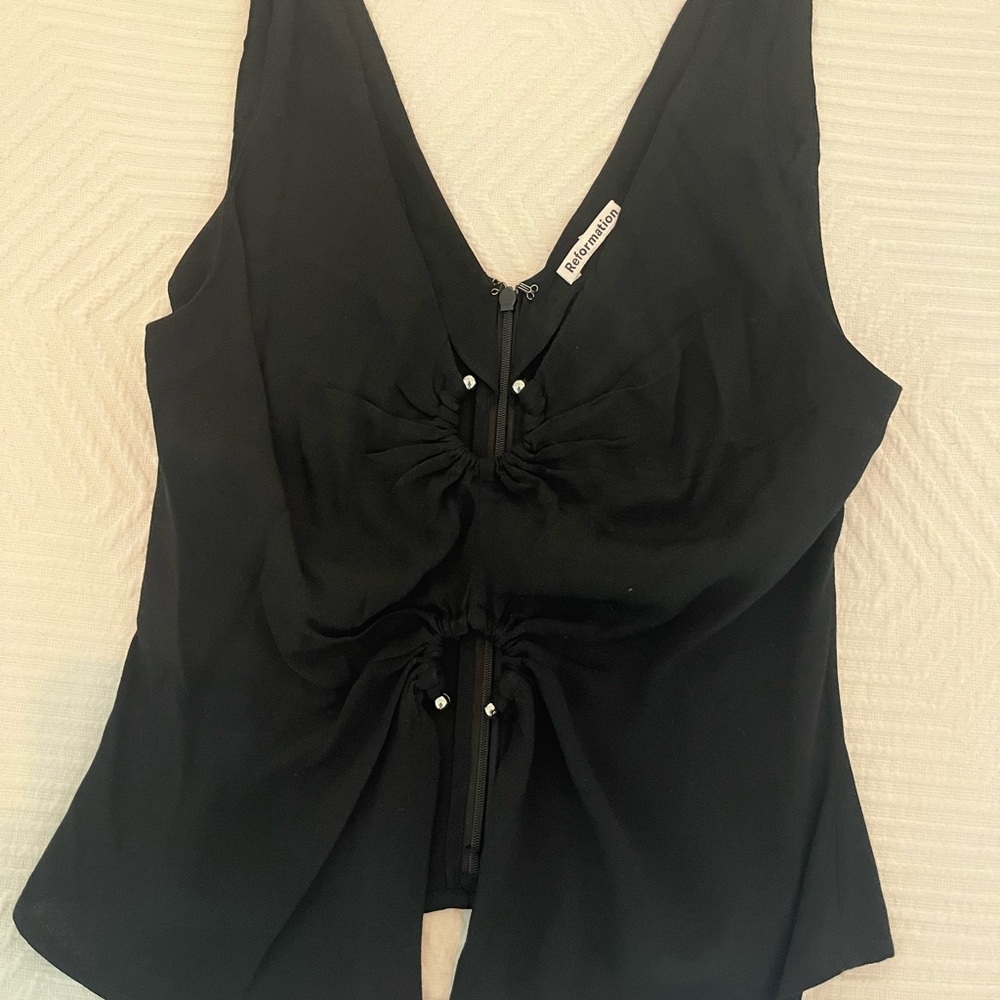 Reformation Black Sleeveless Top with Gathered Front